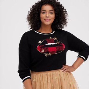 Torrid Crew Pullover Sweater - Star Lips Black sz 2X